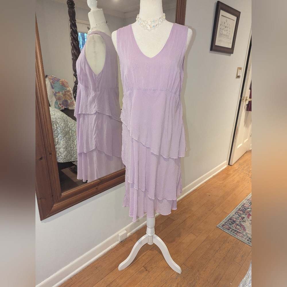 Lavender Sleeveless Tiered Midi Dress